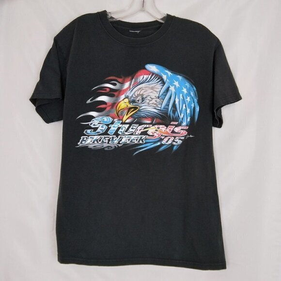 Sturgis 2005  Eagle Flames Sparkle Bike Week Black Tee | Size L estimated - Picture 3 of 6
